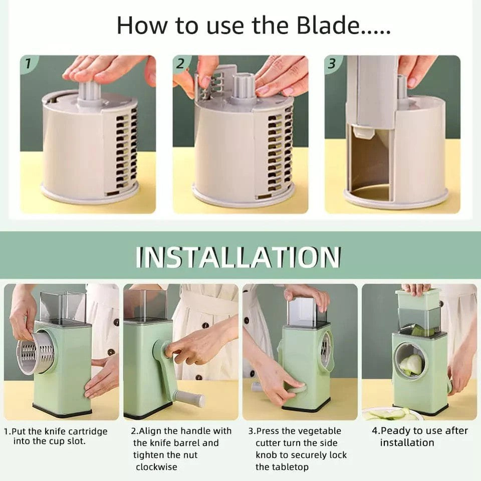 Manual Rotary 5-in-1 Vegetable Slicer Cutter | Mandoline with Handle & Drum Blades
