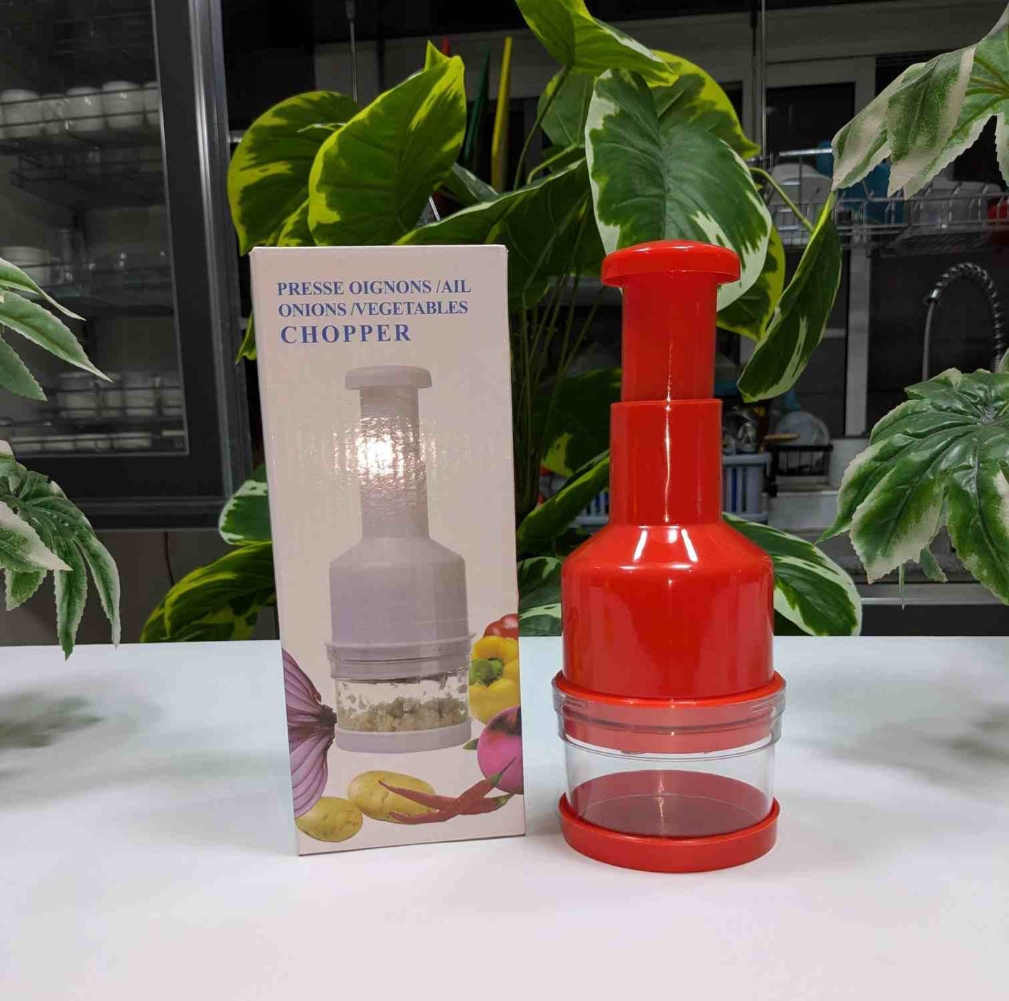 Push-Down Vegetable & Onion Chopper – Stainless Steel Blades, Fast & Easy Cutting